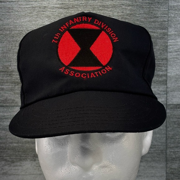 VTG USA Made 7th Infantry Association Snap Back Trucker Hat Cap Black Red Army - Picture 11 of 16